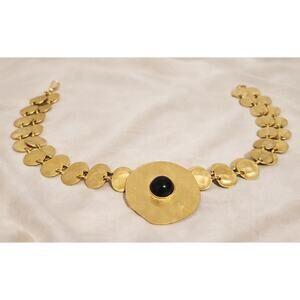 SOLD!! DO NOT PURCHASE!!! Gold Tone Disc Collar Necklace with Black Cabochon